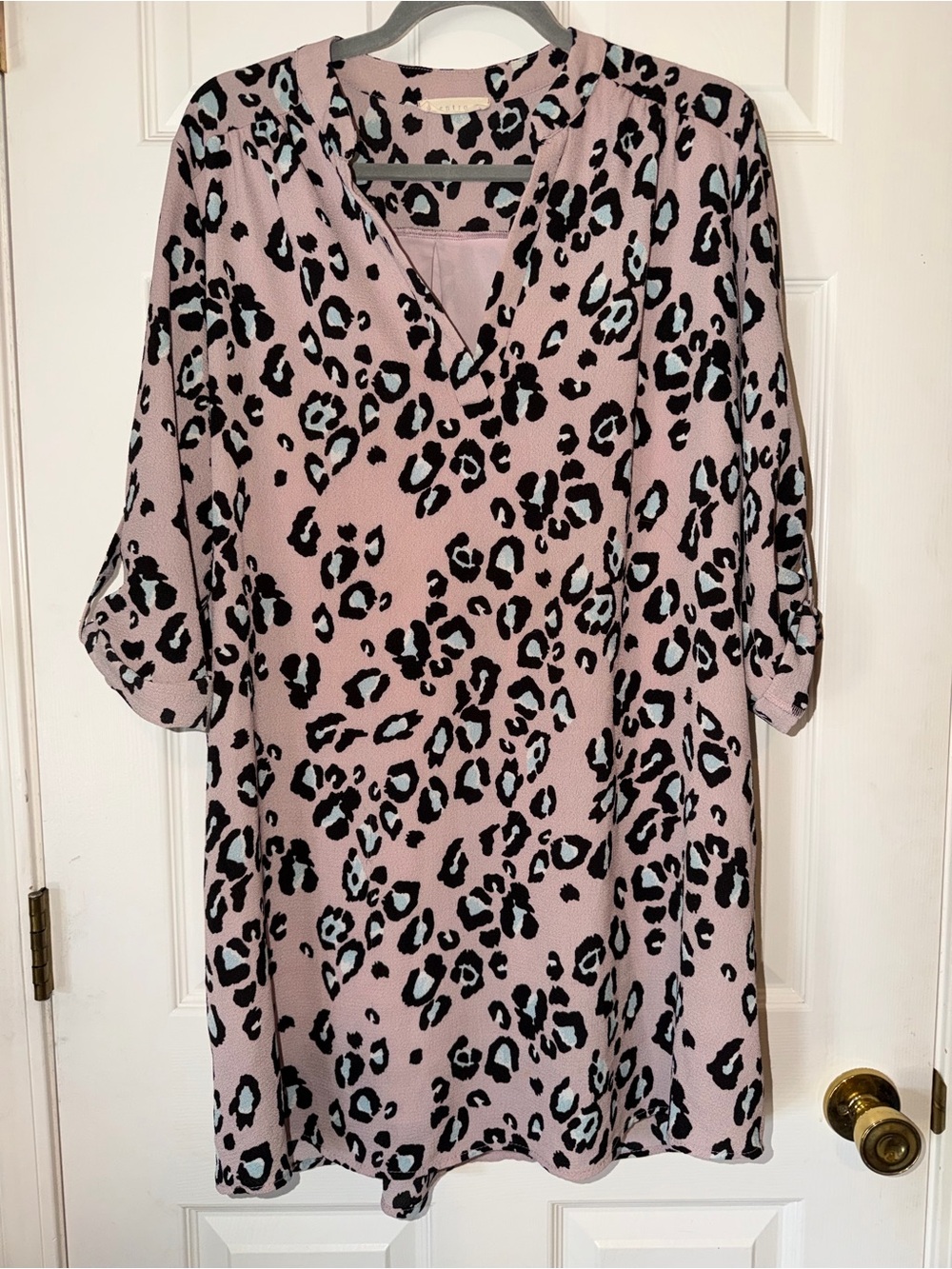 entro Pink Leopard Print V-Neck Mini Dress